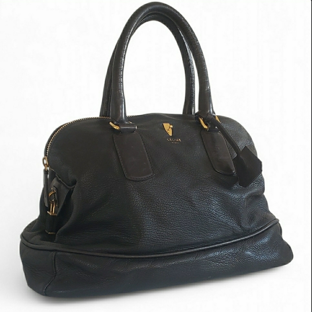 Vintage Celine Black Leather Ponyhair Padlock Tote Bag, Gold Details Lock N Key